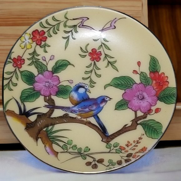 Vintage 2 Petite Porcelain Display Plate Birds of Paradise & Florals Minis Japan - Picture 8 of 8